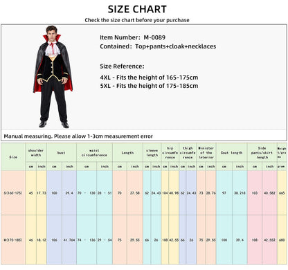 Adult Gothic Vampire Costume Set, Vampire Witch Role-Playing Outfit with Cape for Halloween Family Parties and Costumes