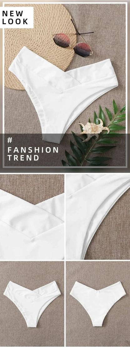 Women High Waisted Brazilian Bikini Set Sexy V Cheeky Swimwear Summer Beach Bathing Suit Black Thong Bottom Sexy Female Swimming