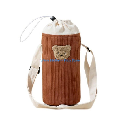 Portable Baby Bottle Carrying Case Storage Bag for Easy Feeding Water Cup Organiser with Lovely Bear Embroidery 57QE
