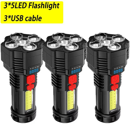 COB High Power LED Flashlight USB Rechargeable Waterproof Lamp For Camping Hiking Fishing Portable Flashlight Emergency Lantern