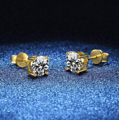 Certified Original 925 Silver Gold Stud Earrings for Women Men 3.5mm 4mm 5mm 6mm 6.5mm Moissanite 4 Claw Earring Fine Jewelry