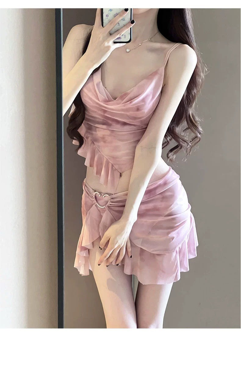 Summer Elegant 3-Piece Bikini Set Women Advanced Feeling Swimsuit Cover-Up Skirt Thailand Beach Vacation Sexy Bathing Suit