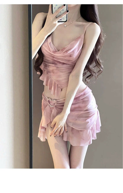 Summer Elegant 3-Piece Bikini Set Women Advanced Feeling Swimsuit Cover-Up Skirt Thailand Beach Vacation Sexy Bathing Suit