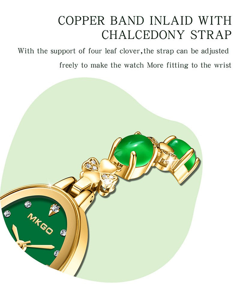 MKGO Women's Fashion Bracelet Watch Luxury Quartz Ladies Watch 30M Waterproof Premium Exquisite Emerald Crystal Female Watches