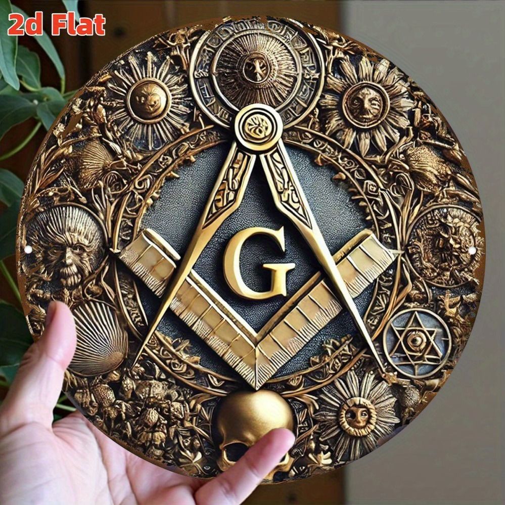 Freemason symbol metal wall decoration with G, protractor and ruler patterns, durable indoor and outdoor decoration,