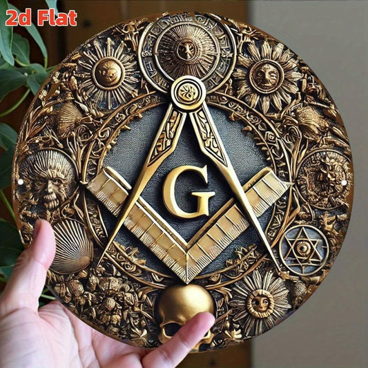 Freemason symbol metal wall decoration with G, protractor and ruler patterns, durable indoor and outdoor decoration,