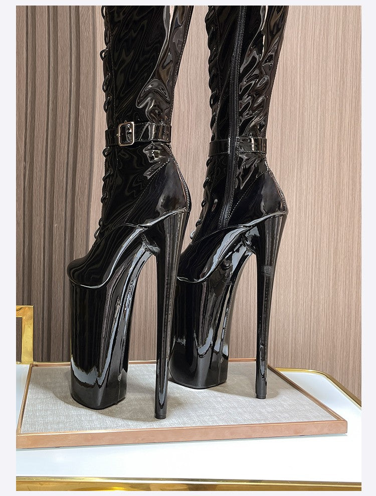 26cm Super High Heel Thigh High Boots Sexy Women Shoes Pole Dance Stripper Shoes Platform Over-the-Knee Zip Crotch High Boots