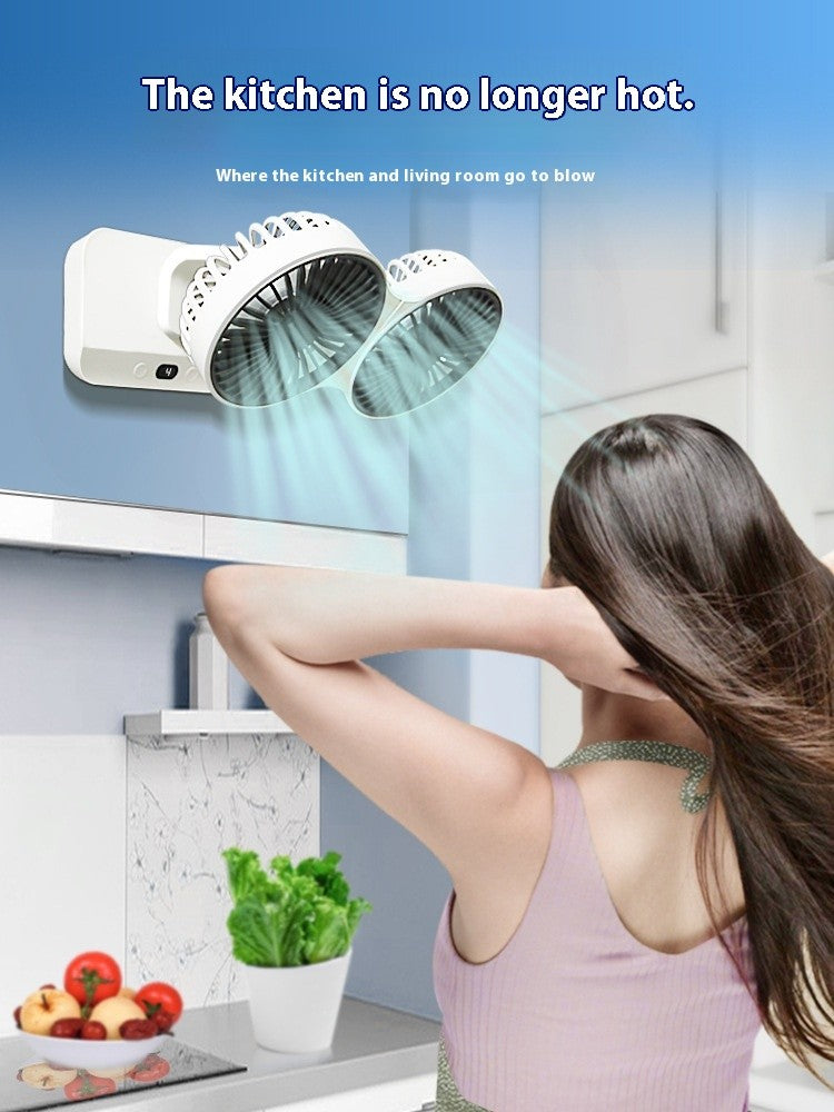 Multi Function Double Head Shaking Fan with 4 Gears Adjustable Speed HD Digital Display Night Lights Portable Cooling Fan