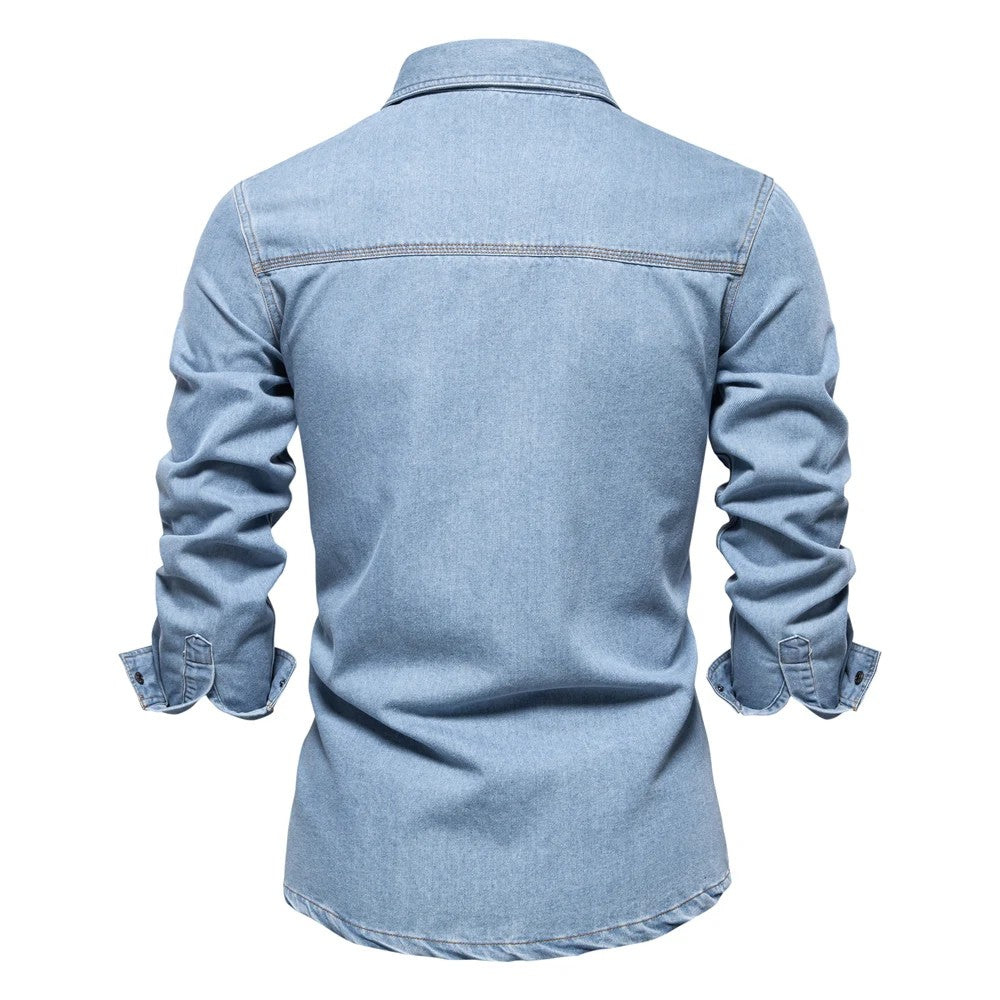 New Autumn 100% Cotton Mens Denim Shirts Solid Color Long Sleeve Cowboy Shirt Coat Fashion Casual Jean Shirt for Men