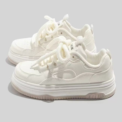 Round-toe Lace-up Casual White Thick-soled Vulcanized Shoes Seasonal New Comfortable Flat-soled Fashion Sneakers