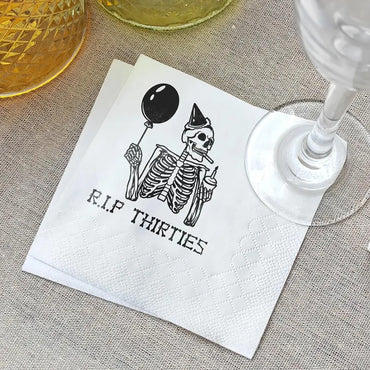 20 Sheets RIP Thirties Cocktail Napkins Halloween Party Dining Table Accessory Birthday Party Paper Funny Skeleton Home Products