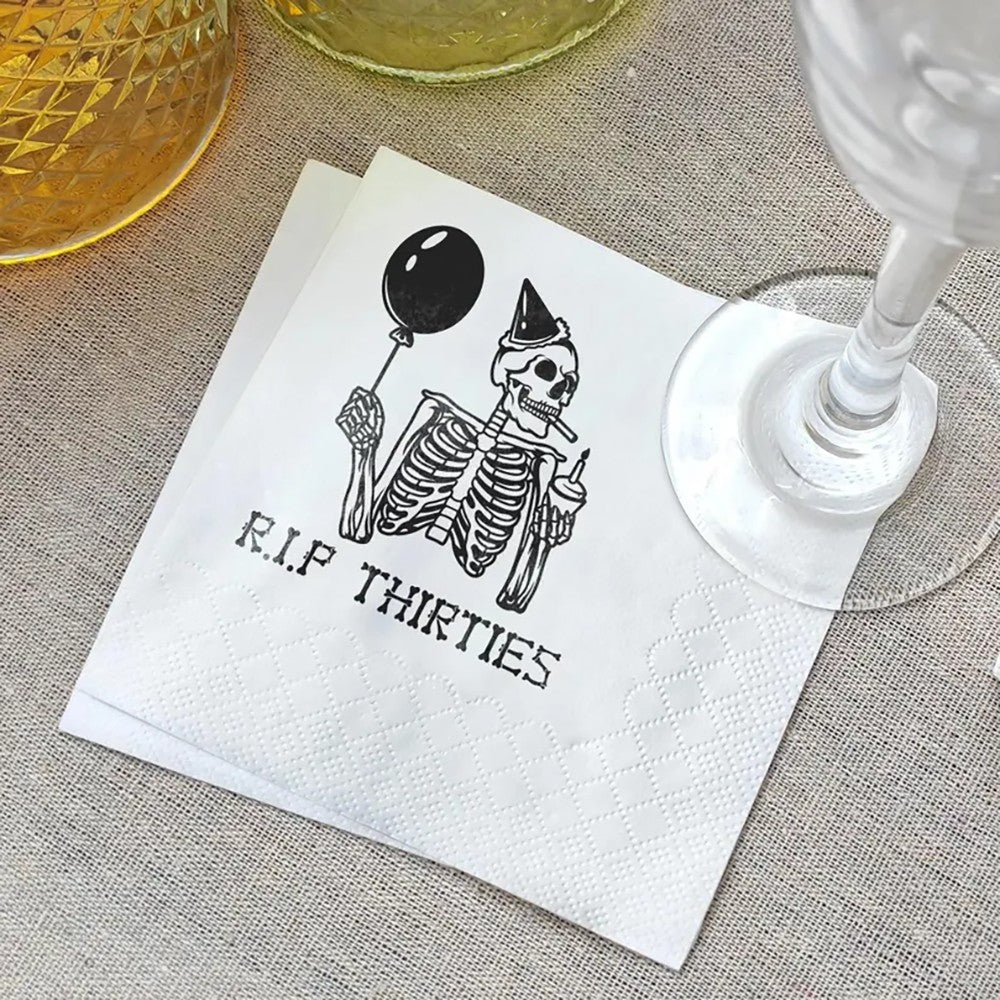 20 Sheets RIP Thirties Cocktail Napkins Halloween Party Dining Table Accessory Birthday Party Paper Funny Skeleton Home Products