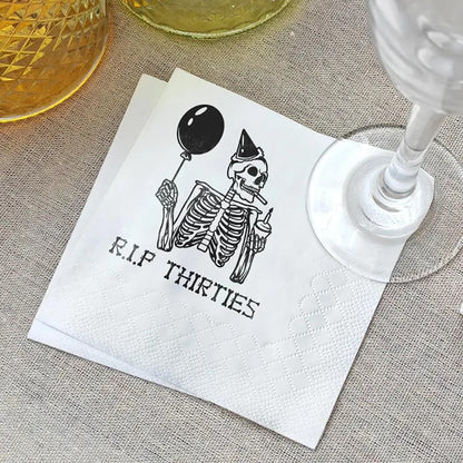 20 Sheets RIP Thirties Cocktail Napkins Halloween Party Dining Table Accessory Birthday Party Paper Funny Skeleton Home Products