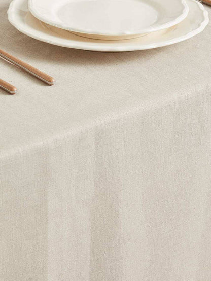 1pc Linen Tablecloth Beige Rectangular Fabric for Dining Picnic Camping