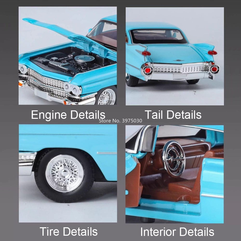 1:32 Escala Cadillac Eldorado Carros Brinquedo Modelos Pneus de Borracha com Luz Música Veículos Roda Puxar para Trás Miniatura de Carro Enfeite