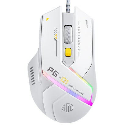 Mouse Inphic PG1 com Fio para Escritório/Jogos com 12 Efeitos de Iluminação RGB e 12800DPI, Adequado para Desktops e Laptops