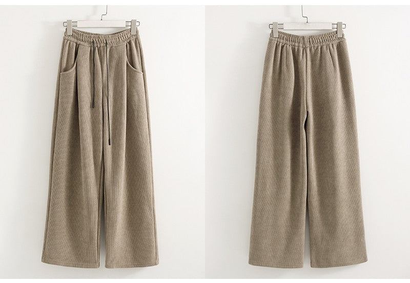 Streamgirl Women Winter Corduroy Pants Dark Brown With Thick Warm Fleece Trousers Corduroy High Waist Loose Pants For Women