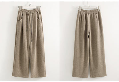 Streamgirl Women Winter Corduroy Pants Dark Brown With Thick Warm Fleece Trousers Corduroy High Waist Loose Pants For Women