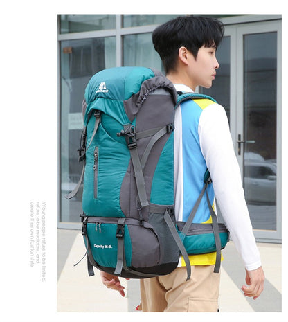 Mochila de acampamento em nylon 70L, bolsa de viagem com capa de chuva, mochila para caminhada ao ar livre, mochila de montanhismo, bolsas de ombro masculinas, bagagem