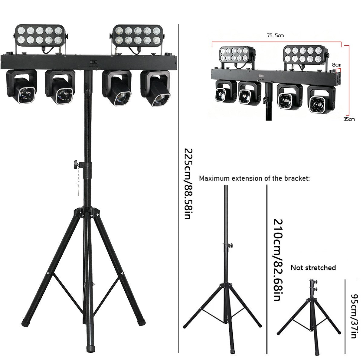Reiz 4x40W RGBW Beam Ring With 20x8W LED Wall Wash Strobe 3in1 Effect Bar set Stand Stage Light Remote control For bar DJ discos