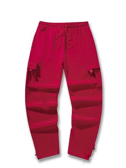 Calças de Moletom Masculinas Reta Casual Outono Inverno Calças Masculinas de Corrida Jogger Esportivas para Academia Calças Lisas com Vários Bolsos