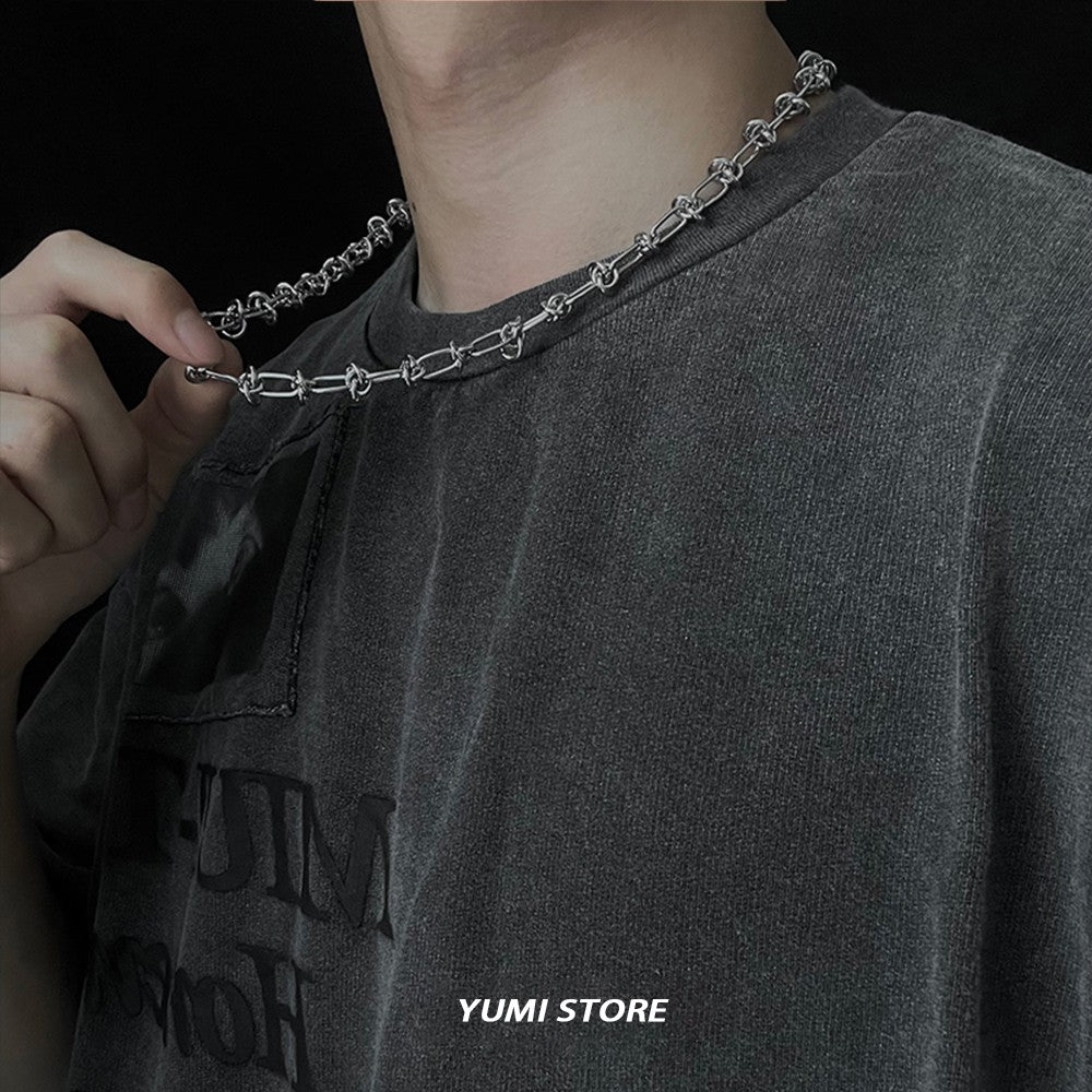 Colar de aço de titânio Hip Hop para homem e mulher, colar unissex de corda com nó, joias gargantilha, acessórios Kpop