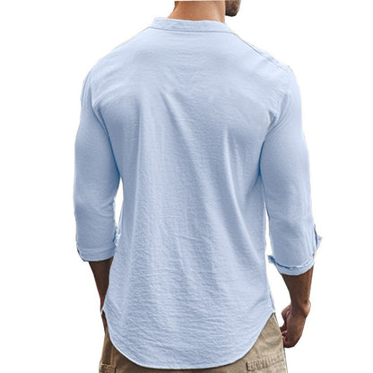 Men's Henry Shirts Cotton Linen Slim Fit Causal Hawaiian Solid Color Basic Style Spring Summer Breathable Men Clothing