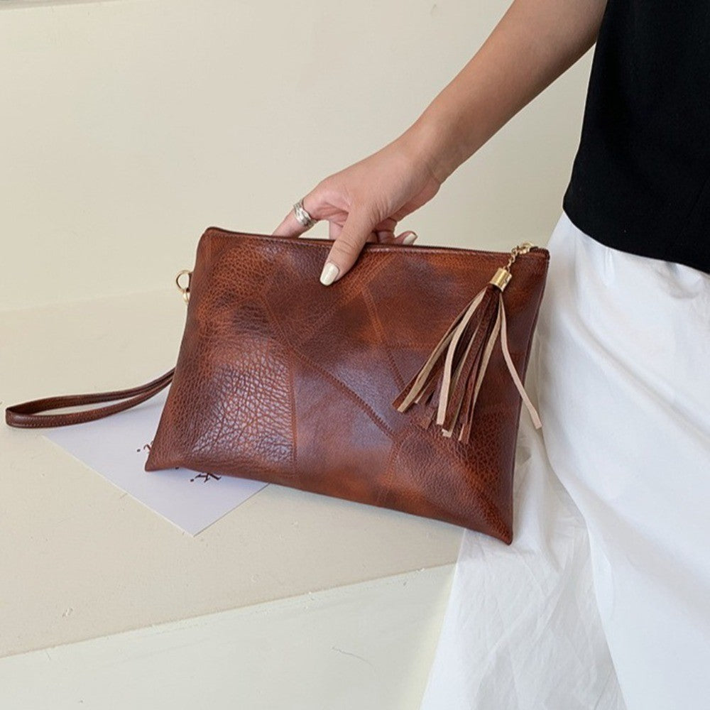 Casual Tassel Handheld Bag Korean Style PU Leather Zipper Coin Purse Earphone Pouch Wallet Small Item Bag Men