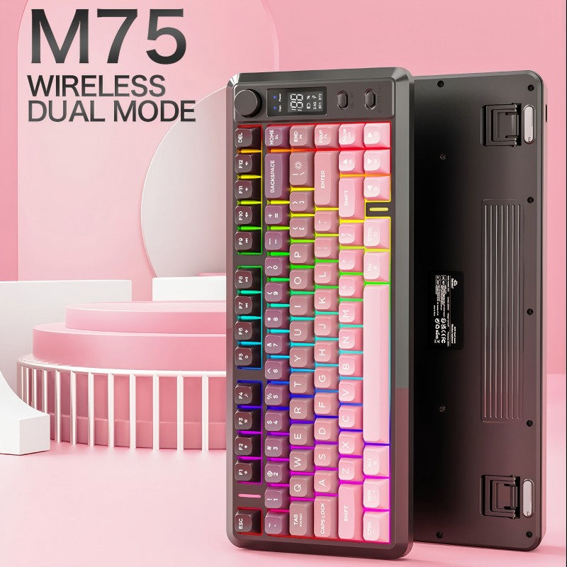Teclado sem fio com tela M75, Bluetooth Dual-mode, teclas esféricas PBT gradiente, teclado gamer