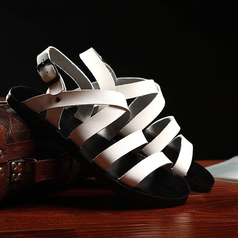 2023 New Genuine Leather Mens Sandals Summer Shoes Flat Open Toe Rome Style Man Sandalias Outdoor Breathable Beach Comfy Sandals