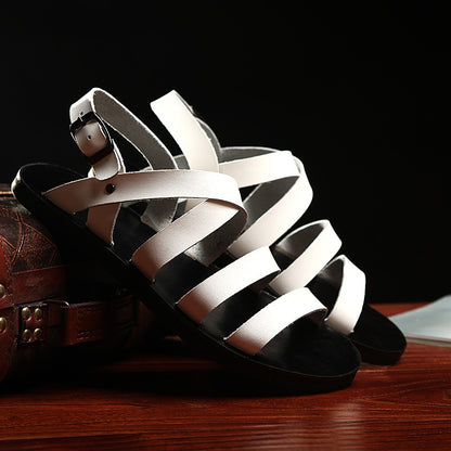 2023 New Genuine Leather Mens Sandals Summer Shoes Flat Open Toe Rome Style Man Sandalias Outdoor Breathable Beach Comfy Sandals