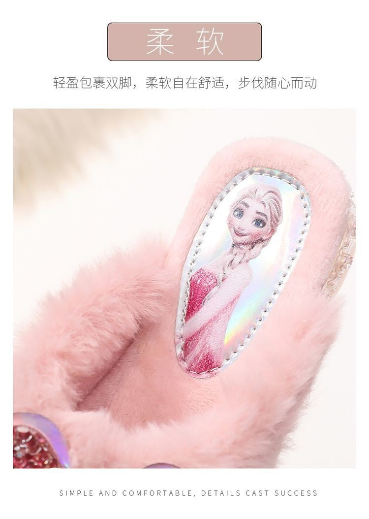 Chinelos de Algodão Fofos da Elsa da Disney para Estudantes Criativos Kawaii Meninas Outono/Inverno Princesa Sem Dedos Chinelos de Casa Presente