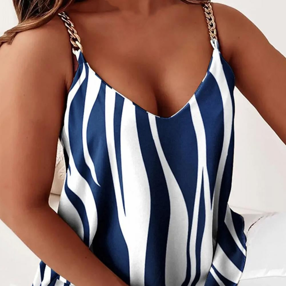 V-neck Sleeveless Chain Strap Women Vest Women's Summer Top Blouse Sexy Tie-dye Print Loose Camisole Top Female Clothing