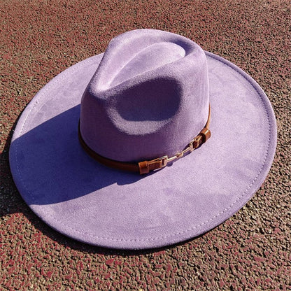 Suede fedora hat with same color accessories teardrop top wide brim hat for men and women Panama hat chapeau homme   sombrero