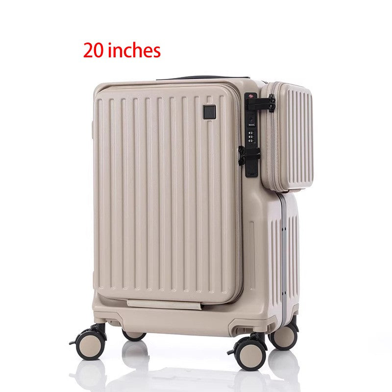 Mala de Viagem Multifuncional de Abertura Dupla de 20 Polegadas em PC com Porta USB, Suporte para Celular e Rodas com Freio, Bagagem de Viagem para Homens e Mulheres