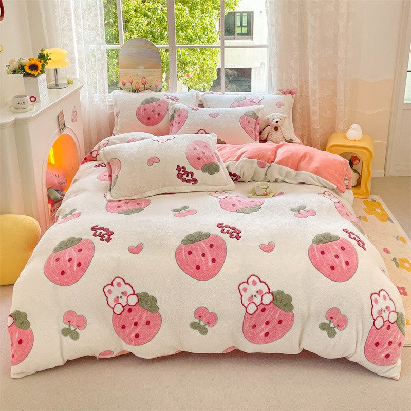 Capa de Edredom de Veludo Leite com Estampa de Panda Fofo para Decoração de Quarto de Meninos e Meninas, Roupa de Cama de Desenho Animado de Animais, Capa de Edredom Macia e Quente para Outono e Inverno