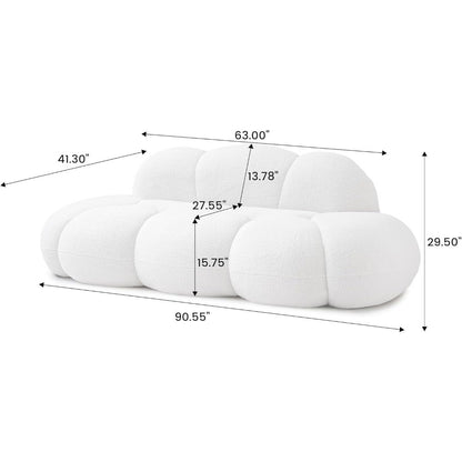 Cloud Shaped Floor Couches for Living Room, 90" Curved Boucle Sofa, Comfy Compressed Couch, Deep Seat Loveseat Sofa for Bedroom,