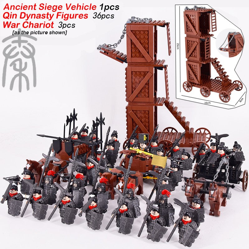 MOC Império Romano Exército Espartano Soldado Medieval Carruagem Blocos de Montar Tijolos Brinquedos de Capacete de Guerra Militar Antiga Para Crianças