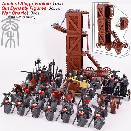 MOC Império Romano Exército Espartano Soldado Medieval Carruagem Blocos de Montar Tijolos Brinquedos de Capacete de Guerra Militar Antiga Para Crianças