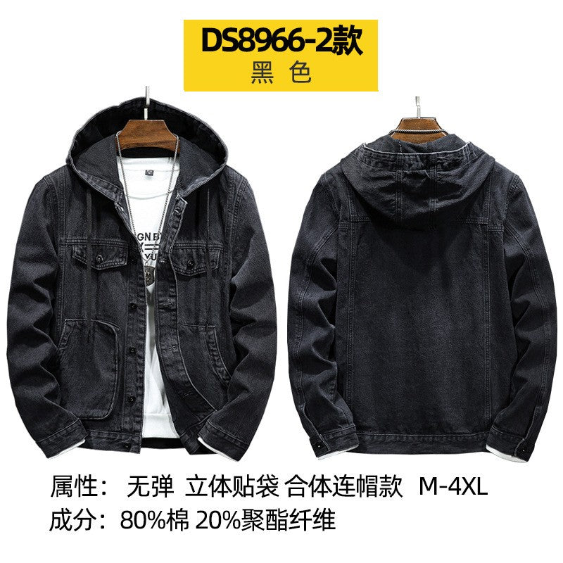 Men Denim Jackets Coats Button Coat Hooded Jacket Full Sleeve Casual Splice Regular Open Stitch Pockets Solid Spring 2025