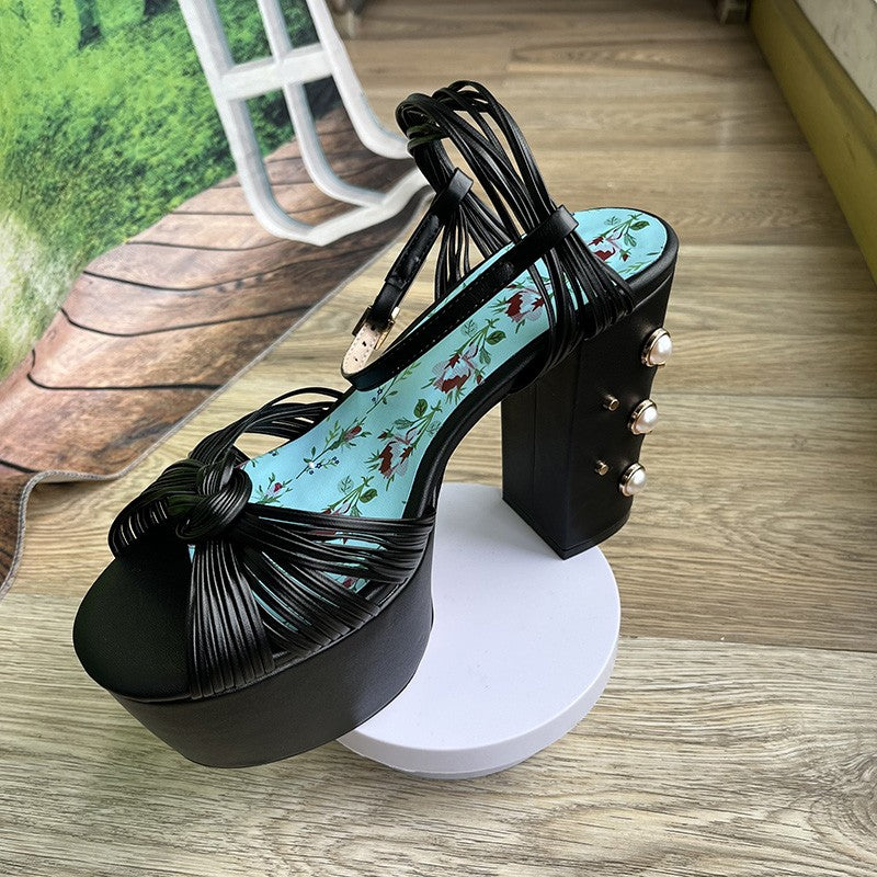 Luxury Brand Women's Summer Fashion Metal Platform Sandals Large 34-42 Super High Heel Thick Bottom Rivet Party Women's Shoes