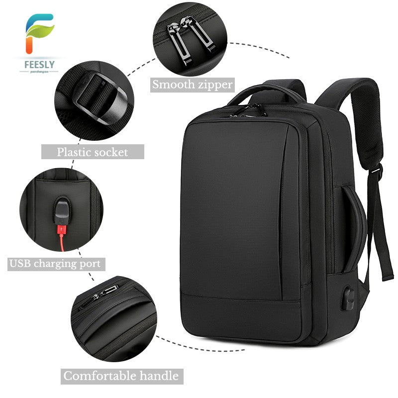1Pcs Expandable Travel Backpack, Business casual men's backpack,with USB charging,waterproof fabric,suitable for daily commuting