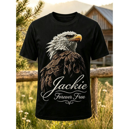 ilstile Men's Forever Free Eagle Jackie  Print T-Shirts Summer Short Sleeve Casual Round Neck Tops Black White Tees New Arrival