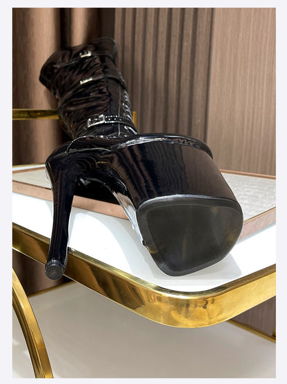 26cm Super High Heel Thigh High Boots Sexy Women Shoes Pole Dance Stripper Shoes Platform Over-the-Knee Zip Crotch High Boots