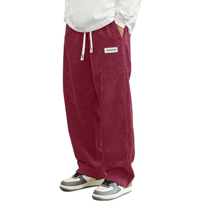 Animal Game Outdoor Mens Corduroy Casual Pants Loose Fit Baggy Pants Straight Sweatpants Elastic Waist Drawstring Streetwear