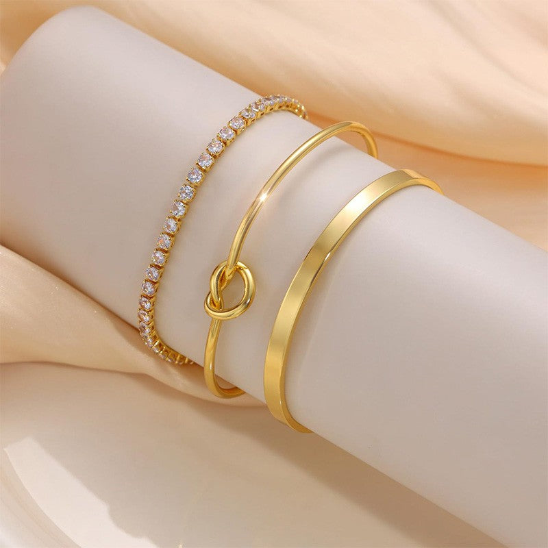 3 pulseiras de aço inoxidável banhadas a ouro para mulheres, joias ajustáveis, presentes, pulseiras de corrente de zircônia de luxo, acessórios de joias