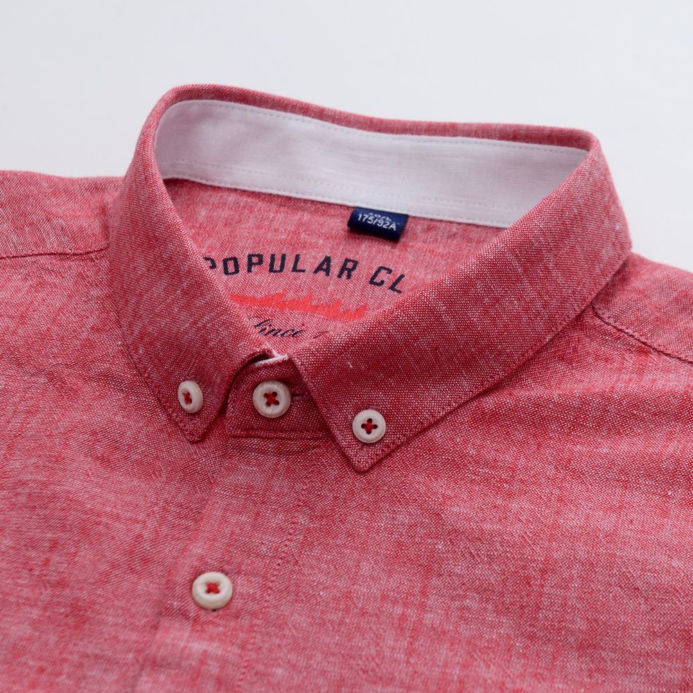 Men‘s Solid Button-Down Collar Dress Shirt - Breathable Cotton-Linen Blend - Long Sleeve, Slim-fit - Spring Summer Casual Chic