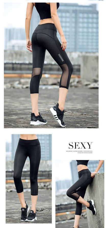 Women Fitness pants Tight Leggings Seamless High Waist Push Up mesh Legging Breathable Sport Cropped shorts Sexy Gym Yoga Pants