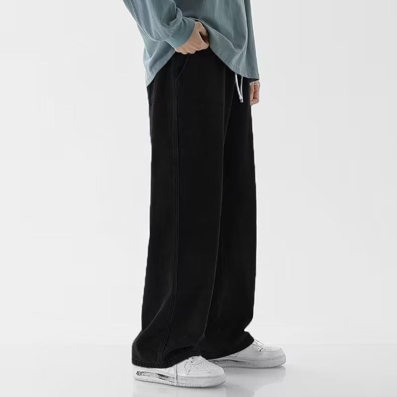2025 Calça Jeans Masculina Larga Estilo Coreano Streetwear Solta Reta Perna Larga Moda Masculina Roupa de Marca Preta Azul Clara