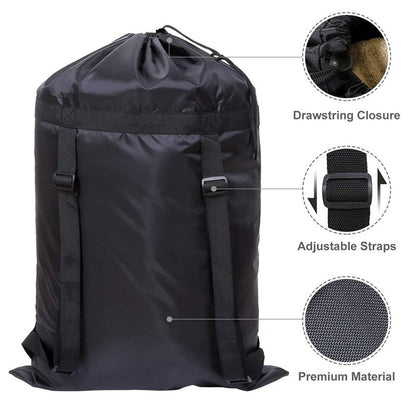 Waterproof Heavy Duty Backpack Black One Size Polyester Laundry Bag Camping Travel Sport Large Clothing Storage Bag Ditty Bags